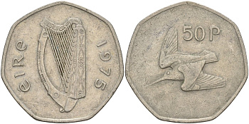 Ирландия 50 пенсов 1975 вальдшнеп KM 24 медно-никель 4144-1046