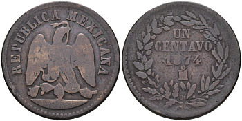 Мексика 1 сентаво 1874 Мо KM 391.6 медь 4586-432