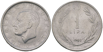 Турция 1 лира 1963 Мустафа Кемаль Ататюрк KM 889a.1 нержавеющая сталь 4620-553