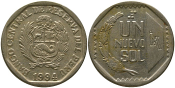 Перу 1 соль 1994 LIMA KM 308.1, Schon 107 медь цинк никель 4543-314