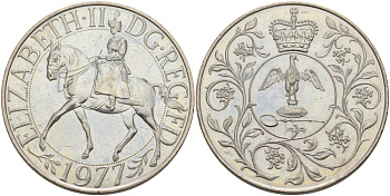 Великобритания 25 пенсов 1977 25 лет со дня коронации Елизаветы, Елизавета II (1952-2022) KM 894, Spink 4136 медно-никель 107-223