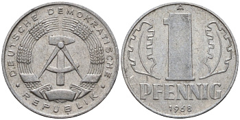 ГДР 1 пфенниг 1968 A KM 8.1 алюминий 4189-517