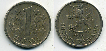 ФИНЛЯНДИЯ 1 МАРКА 1980 KM 49a медно-никель 61-1243