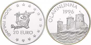 Финляндия 20 евро 1996 Крепость Олавинлинна KM x22 серебро PROOF 1066-2-46