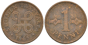 Финляндия 1 пенни 1965 KM 44 медь 4617-1254