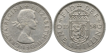 Великобритания 1 шиллинг 1958 Елизавета II (1952-2022), Шотландский герб KM 905, Spink 4148 медно-никель 4171-632