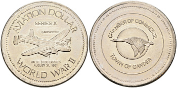 Канада, Гандер жетон 1991 1 авиационный доллар, lancaster никель 4590-832