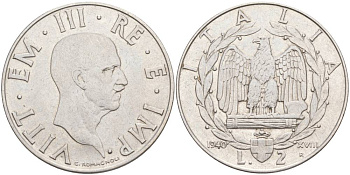 ИТАЛИЯ 2 ЛИРЫ 1940 R, ГОД XVIII, ВИКТОР ЭММАНУИЛ III (1900-1946) KM 78а, VEM3. 1155 a) нержавеющая сталь 3855-315
