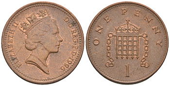 Великобритания 1 пенни 1996 Елизавета II (1952-2022) KM 935a, Spink 4391 (B4) сталь плакированная медью 4609-537