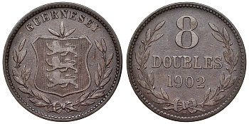 Гернси 8 даблов (дублей) 1902  KM 7 бронза    4117-546