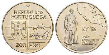 Португалия 200 эскудо 1992 450 лет открытию Калифорнии KM 661 медно-никель UNC 1101-5-61
