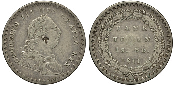 Великобритания 1 шиллинг 6 пенсов 1811 Георг III (1760-1820), жетон (токен) Банка Англии KM Tn2, Spink 3771 серебро 1524-344