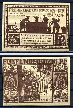 Падерборн (Вестфалия) 75 пфеннигов 1921 Ротоборн в Падерборне DeNG 1/2 1043.7-3/5 картон UNC (пресс) 7556-2-2-2