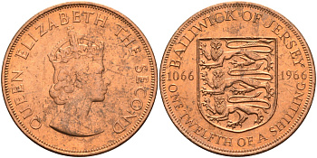 Джерси 1/12 шиллинга 1966 900 лет Нормандскому завоеванию KM 26 бронза UNC 4367-345