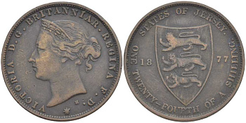 Джерси 1/24 шиллинга 1877 H, Виктория (1837-1901) KM 7 бронза 3996-813