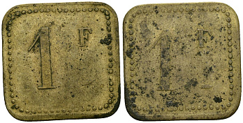 Франция 1 франк XIX-XX век ресторанный жетон латунь 4166-744