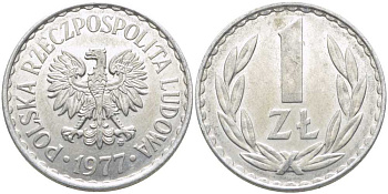 ПОЛЬША 1 ЗЛОТЫЙ 1977 MW KM 49.1 алюминий 113-415