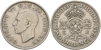 Великобритания 2 шиллинга (флорин) 1948 Георг VI (1936-1952) KM 865, Spink 4102 медно-никель    4149-434