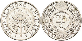 Нидерландские Антилы 25 центов 1997 Беатрикс (1980-2013) KM 35 сталь плакированная никелем 4169-427
