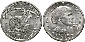 США 1 доллар 1979 D, Сьюзен Энтони KM 207 медь плакированная медно-никелем 3336-657
