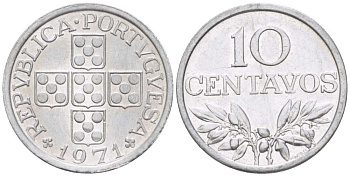 ПОРТУГАЛИЯ 10 СЕНТАВО 1971 KM 594 алюминий 4516-812