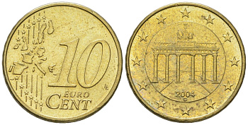 Германия 10 евроцентов 2004 G KM 210 нордик 4580-432