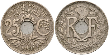 Франция 25 сантимов 1931 KM 867a, Le Franc 171.7 медно-никель 4143-444