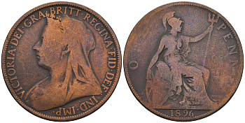 Великобритания 1 пенни 1896 Виктория (1837-1901) KM 790, Spink 3961 бронза 4607-1136