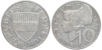 Австрия 10 шиллингов 1957  KM 2882 серебро     4178-1133