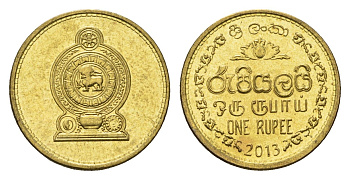 Шри-Ланка 1 рупия 2013 KM 136.3 сталь плакированная латунью UNC 4684-854