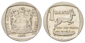 ЮАР 1 ранд 1992 KM 138 медь плакированная никелем 4627-244