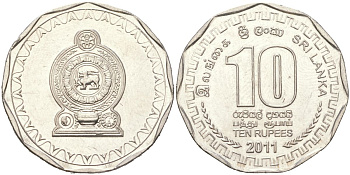 Шри-Ланка 10 рупий 2011 KM 181 сталь плакированная никелем UNC 4121-755