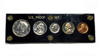 США годовой набор из 5 монет (1, 5, 10 (дайм), 25 (квотер) и 50 центов) 1964 U.S. PROOF SET KM 164, A192, 195, 201 и 202 PROOF 8-2-05-05