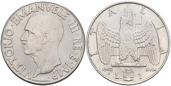 ИТАЛИЯ 1 ЛИРА 1940 R, ГОД XVIII, ВИКТОР ЭММАНУИЛ III (1900-1946), МАГНИТНАЯ, ГУРТ РИФЛЁНЫЙ KM 77b, VEM3. 1099 нержавеющая сталь 3855-423