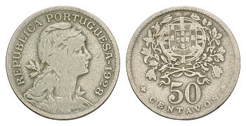 Португалия 50 сентаво 1928 KM 577 никель латунь 4654-331