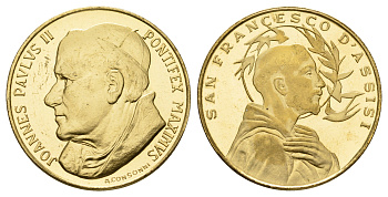 Ватикан медаль "Франциск Ассизский" ND (1978) Иоанн Павел II, диаметр 35 мм, вес 14,1 гр латунь 4667-1232