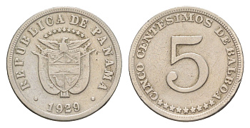Панама 5 сентесимо 1929 тираж 500.000 экземпляров KM 9 медно-никель 4643-1263