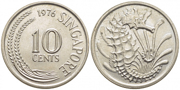Сингапур 10 центов 1976 морской конёк KM 31 медно-никель 105-1263