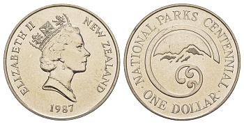 Новая Зеландия 1 доллар 1987 100 лет Национальному парку KM 65 медно-никель BU 00-1067-8-21