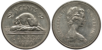 КАНАДА 5 ЦЕНТОВ 1979 БОБЁР, ЕЛИЗАВЕТА II (1952-) KM 60.2 никель 4182-254