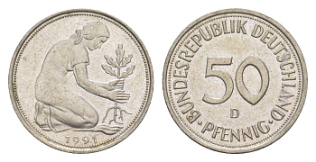 Германия 50 пфеннигов 1991 D KM 109.2, J. 384a медно-никель 4632-1039