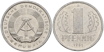 ГДР 1 пфенниг 1981 A KM 8.2 алюминий 188-519
