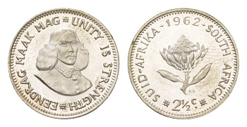 ЮАР 2 1/2 цента 1962 KM 58 серебро BU 4623-469