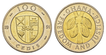 Гана 100 седи 1991 какао KM 32 биметалл UNC M65-10