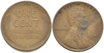 США 1 ЦЕНТ 1941 ЛИНКОЛЬН KM 132 бронза 218-822