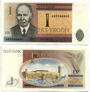 Эстония 1 крона 1992 Pick 69a, Сергеев 6 бумага UNC (пресс) 7183-3-3-2