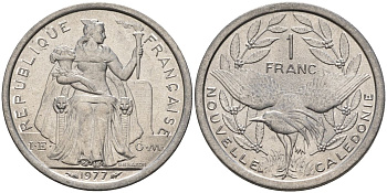 Французская Новая Каледония 1 франк 1977 KM 10 алюминий 4153-653