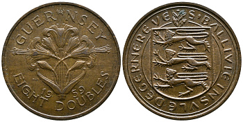 Гернси 8 даблов (дублей) 1959 KM 16 бронза 4557-244