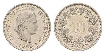 Швейцария 10 раппенов 1988 B KM 27 медно-никель 4547-165