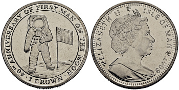 Остров Мэн 1 крон 2009 40 лет с момента исторической высадки человека на Луну КМ 1415 медно-никель UNC M94-03